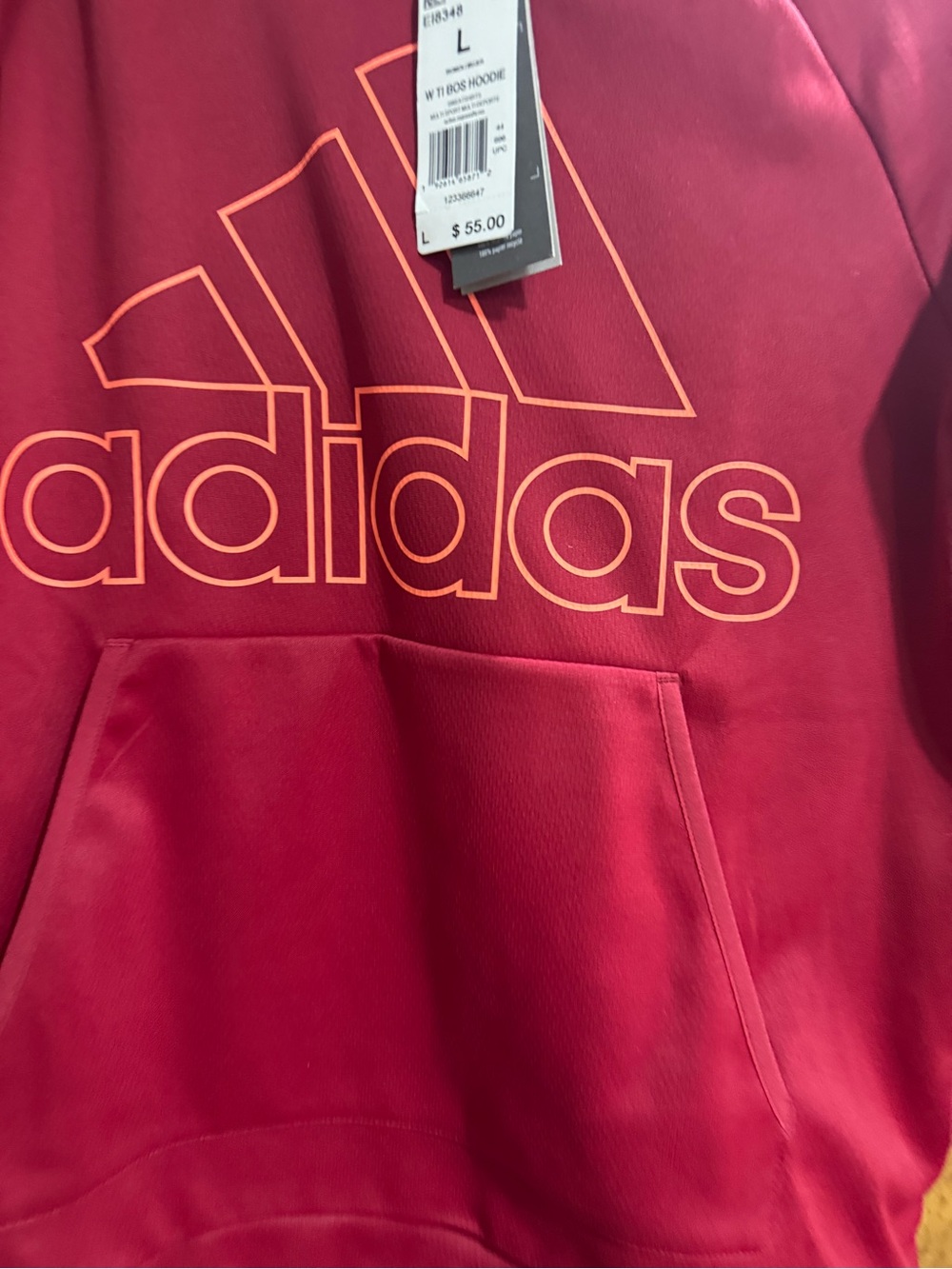 adidas Maroon Hoodie with Neon Orange Accent